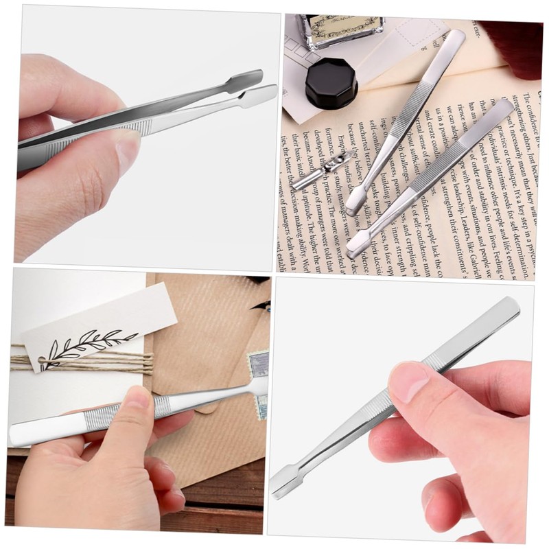 Healeved 4pcs Precision Stainless Steel Tweezers Flat Tips Collector Tools