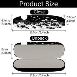CREATCABIN Hard Shell Sunglasses Cases Leather Glasses Case Eyeglass Holder Portable Travel Spectacle Storage Pouch Clamshell Protective Cover Cleaning Cloth for Women Men Sea Wave 6.4x2.5x1.5 Inch
