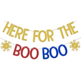 Here for the Boom Boom Bnner,4th of July Party Decorations,American Independence Day Party Supplies Sparkler Theme Party Decorations Red Gold Blue