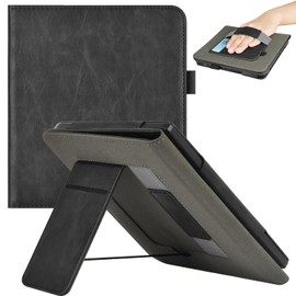 J.M.SHOW Case for 7" Kobo Libra Colour (2024 Release) & Kobo Libra 2 (2021 Release), Soft TPU Protective Back Cover with Hand Strap and Card Slot, Auto Wake/Sleep, Black