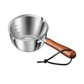 Butter Warmer Pot, Stainless Steel Milk Warmer with Wooden Handle for Seafood, Mini Butter Melting Pot Small Saucepan with Dual Pour Spouts for Stove Top Cooking (150ml)