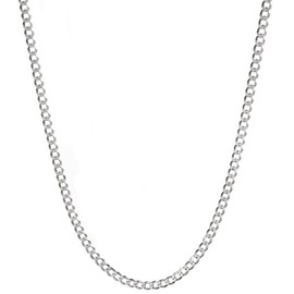3mm Silver Chain for Men - 925 Sterling Silver Cuban Curb Link Chain Necklace - White Gold Plated Neck Chain for Man Women Boys - 20 Inches