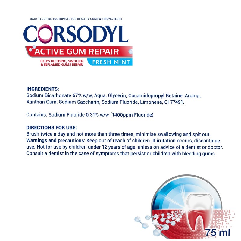 Corsodyl Active Gum Repair Fresh Mint 75ml