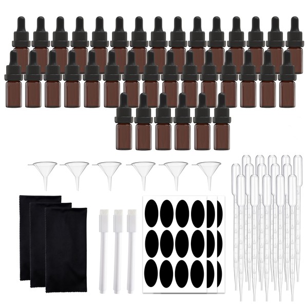 TIDY NICHES Amber Glass Tincture Bottles Includes Droppers - For