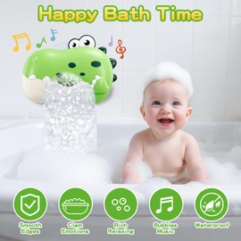 Baby Bath Toys,Light-Up Dinosaur Bath Bubble Machine Automatic Bubble Maker with Cool Light Bathtub Toys for Toddlers Birthday Gift Bath Toys for Kids Ages 2-3,Green