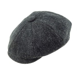Glen Appin of Scotland Limited 100% Harris Tweed Shelby Cap Assorted Sizes Mens Head Accessories, Charcoal, XL