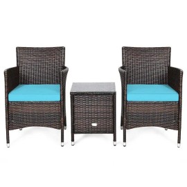 Ergonomic 3-Piece Wicker Patio Conversation Set Comfortable Outdoor FurnitureColor: Beige Color