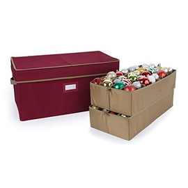 Covermates Keepsakes - 64PC Adjustable Ornament Storage Box - Holds 6 Inch Ornaments - Heavy Duty - Handles - Stackable - FlexGrid Adjustable Compartments - Holiday Storage - Red