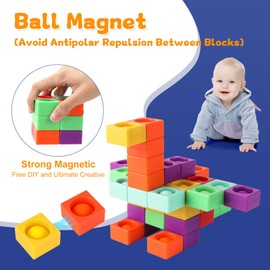 Ejanmilar Unique Magnetic Blocks, 36 Pcs Silicone Pop Building Blocks Fidget Toy, 1.38 Large Strong Magnetic Cubes, Preschool STEM Sensory Montessori Toys for Kids Toddlers Ages 3 4 5 6 7 8