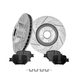 PM Auto Set of 6 Front 275mm Drilled Slotted Brake Disc Rotors-Ceramic Brake Pad Kit For 2005-2010 Scion TC