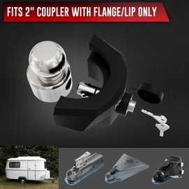 RETRUE Heavy Duty Trailer Lock for 2" Ball Coupler with Flange, Anti-Theft and Top Tier Security, Black
