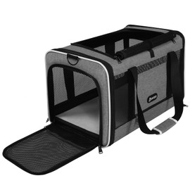 GAPZER Cat Carrier 18x11x11 Top Load Soft Pet Travel Bag Over 15 lbs, Collapsible Small Dog Puppy Crate 10 Pounds, Small Animal Rabbit Kennel Carrying Case, Kitten Mesh Cage Medium Cat Under 25 Grey