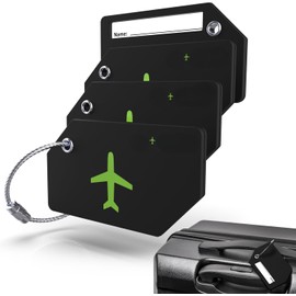 Timotech Set de 4 Etiquetas de Silicona para Equipaje, Etiquetas de Identificación de Maletas, Etiquetas para Maleta de Viaje, Ideales para Detectar Rápidamente la Maleta de Equipaje en Avión (Negro)