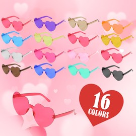 16 Pairs Heart Shaped Sunglasses Women Kids, Frameless Transparent Fun Heart Glasses Rimless for Party Favors
