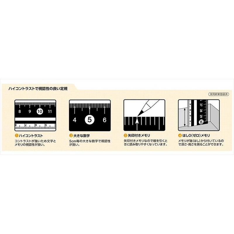 Raymei Fujii APJ188W Ruler, Easy to Read Black and White
