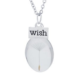 Aloha Necklace Dandelion Express a Wish Real Flower Shower Head Idea Gift Wife Birthday Girlfriend Steel Chain Collaneby, TU, Stainless Steel, No Gemstone, Stainless Steel, No Gemstone