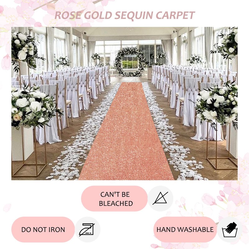 Aisle Runners for Wedding 2FT×15FT Rose Gold Sequin Aisle Runner