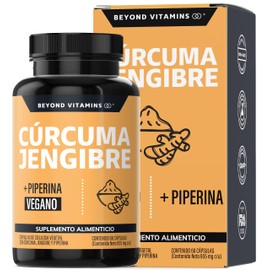 Beyond Vitamins  Cúrcuma  Jengibre potenciado con Pimienta Negra (Piperina)  Máxima Absorción y Calidad Garantizada  Vegano (60 Cápsulas)             