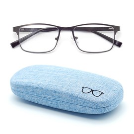 Autojouls 1-Pack Nearsighted Glasses for Distance With Hard Case Spring Hinge Blue Light Glasses Not Reading Glasses, Gunmetal - 1.0 x