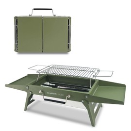 Charmline 14x9inch Desktop Charcoal Grill, Liftable Grilling Net, Saving Space Grill for Indoor and Outdoor, BBQ Grill for Camping, Gardens, Picnics, Beach Parties, Black
