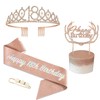 POPOYU 18th Birthday Tiara and Sash,Rose Gold 18th Birthday Crown,Birthday