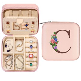 Joyero de viaje, mini joyero de viaje portátil con espejo, organizador de anillos de joyería, caja de regalo para mujeres y niñas, joyero portátil para pendientes, collares, anillos y pulseras (C)