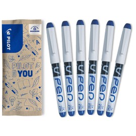 PILOT - Set di 6 Penne Stilografiche V-Pen - Inchiostro Cancellabile - Pennino in acciaio, resistente e morbido sulla carta - Blu - Pennino medio