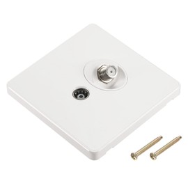 sourcing map TV Aerial Socket Wall Plate Outlet Satellite White PC 88mm x 86mm for Coaxial Cable Lead