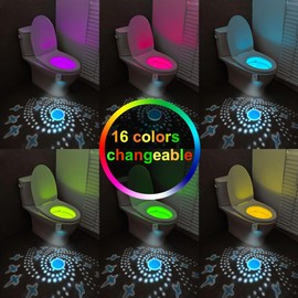 BLELED Toilet Light 16 Colors Changing and Pattern Projection,LED Glow Bowl Inside Toilet Light with Motion Sensor, Wateproof Night Light for Bathroom, Cool Funny Ideal Gifts for Boys Girls Men Women