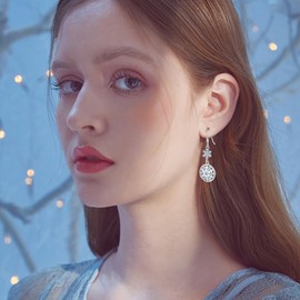 Snowflake Earrings,Blue Rhinestone Winter Holiday Snowflake Flower Drop Dangle Earring 925 Sterling Silver Xmas Thanksgiving Party Jewelry Gifs for Women