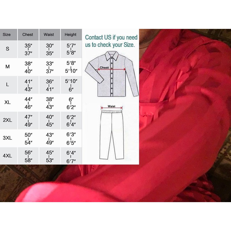 Mens Silk Satin Pajamas Set Sleepwear Loungewear Red L