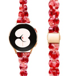 BAIHUIAM Resin Bands Compatible with Galaxy Watch 7/6/5/4/FE Band 40mm 44mm Women, Slim 20mm Band for Galaxy Watch 6/4 Classic 43mm 47mm 42mm 46mm, Red Agate