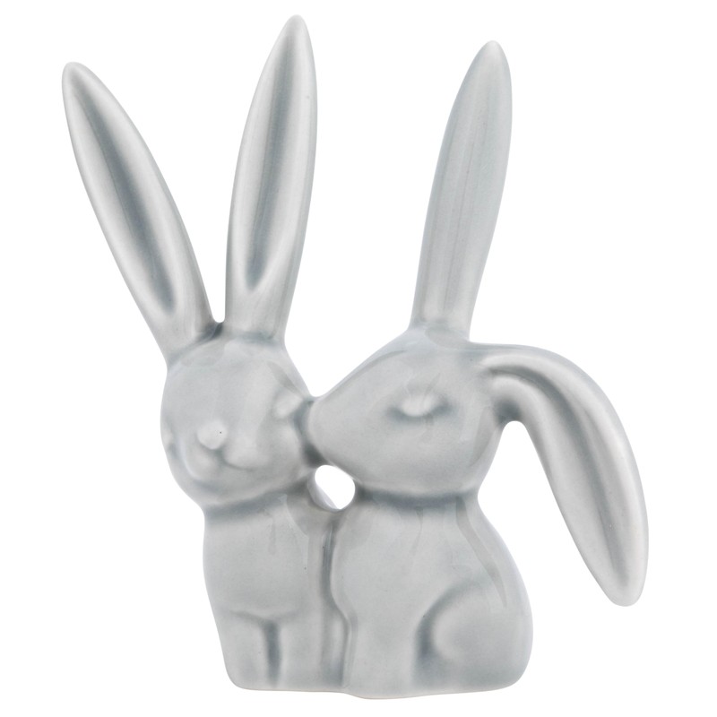 Creative Co-Op Decorative Ceramic Bunny Rabbit Figurine, Gray Ring Holder,