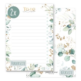 paper&you® 2 x To-do Listen Pad A6 [Gold Leaf] with 50 Tear-Off Sheets, Notepad, Daily Planner, Organiser, Sustainable and Climate Friendly