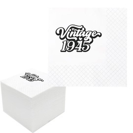 Geloar 80th Birthday Vintage 1945 Cocktail Napkins, 100 Pack Black Vintage 1945 80th Birthday Paper Cocktail Beverage Napkins in Bulk for His Her Eighty 80th Birthday 2-Ply, 4.5x4.5" (Vintage 1945)
