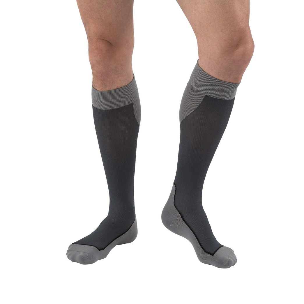JOBST Sport Knee High 15-20 mmHg Compression Socks, Black/Grey, Small