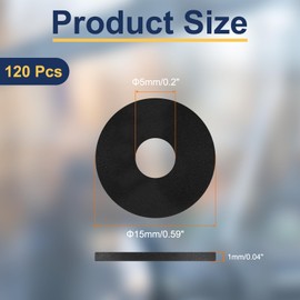 uxcell 120Pcs M5 Nylon Flat Washers 5mm ID 15mm OD 1mm Thick Plain Washer Grommets Plastic Sheet Gasket Fastener Sealing Spacer Gasket Ring, Black