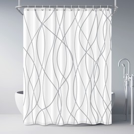 Punkray Polyester Shower Curtain Grey and White Striped for Bathroom with Hooks, Extra Long 84 Inches, Weighted Hem, Waterproof Bath Accessories Hotel Style - Machine Washable
