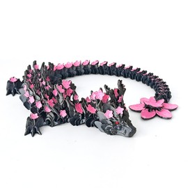 3D Printed Cherry Blossom Dragon Large Fidget，16.73 Inch 3D Big Dragon Articulated Pet for Home Office Decor Executive Desk, Silk Black