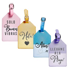 4 Pack Spanish Luggage Tags with Secure Buckle Closure - Colorful Travel Luggage Tag with Name ID Card - Multicolor Luggage Tags for Suitcases for Women & Men