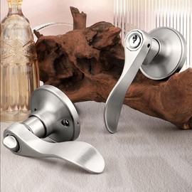 Probrico Keyed Alike Brushed Nickel Door Handle, Wave Style Entry Door Handles, Door Levers Lockset for Interior and Exterior Doors (6 Pack, Modern)