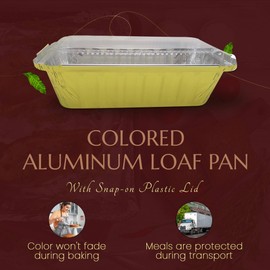 KitchenDance Disposable 2 Pound Closable Loaf Pan with Plastic Lids #1850P (Gold, 25)