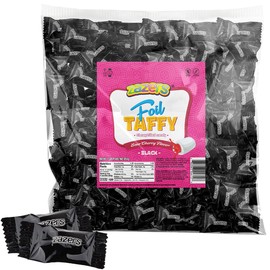Black Foils Chewy Filled Sweet and Sour Candy, 1-Pound Bag of Black Color Themed Kosher Candies Individually Wrapped Cherry Fruit-Flavored Taffies (NET WT 454g, About 112 Pieces)