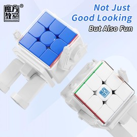 FunnyGoo MoYu Cube Robot MF8964 Cubing Classroom MFJS Meilong 3 3x3 Magic Puzzles Cube Stickerless with White Robot Shape Display Stand