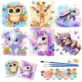 LAISLLA Paint by Numbers Children Animals from 5 6 7 8 9 Years Girls and Boys Paint by Numbers Adults and Children with Brushes Acrylic Pigment Painting Drawing without Frame 20 x 20 cm Pack of 6