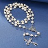 Catholic Pearl Beads Rosary Necklace Metal Beaded Miraculous Medal &
