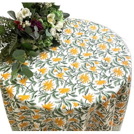 ATOSII Noor 100% Cotton Round Tablecloth, Handblock Print Floral Table Cloth for Kitchen Dining Linen I Parties, Weddings, Outdoors, Spring, Easter, Picnic Table Decor I 60" Inches Round