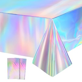 Cokiki 2 Pack Iridescence Plastic Tablecloths Shiny Disposable Laser Rectangle Table Covers for Party Decoration Birthday Bridal Wedding Christmas 54" x 108"