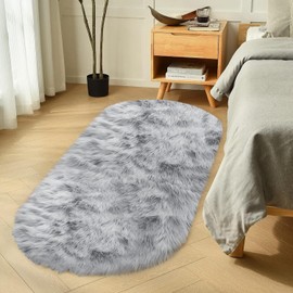 HOMRITAR Area Rugs for Bedroom Living Room, Grey Fluffy Fuzzy Shag Shaggy Carpet Soft Plush Rug, 2 x 6 Feet Indoor Floor Rug for Kids Home Decor Aesthetic