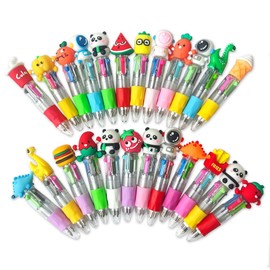 24 Pack 4-in-1 Retractable Mini Ballpoint Pens,6 Cartoon Themes Multi-Color Pens for Kids, Students,Gift & School Supplies,Compact Writing Set